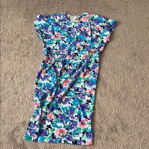 Floral Print Dress in Blue and Pink